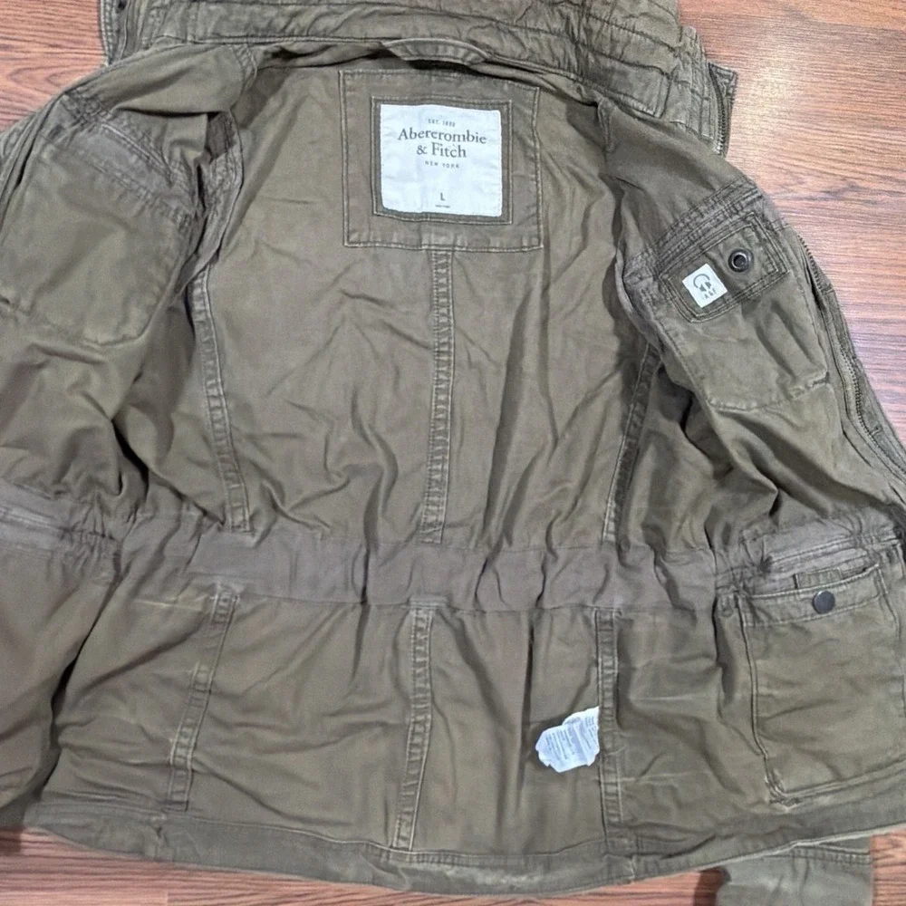 Abercrombie Fitch Military Jacket Men's Large Green Army Field Coat Parka Hooded